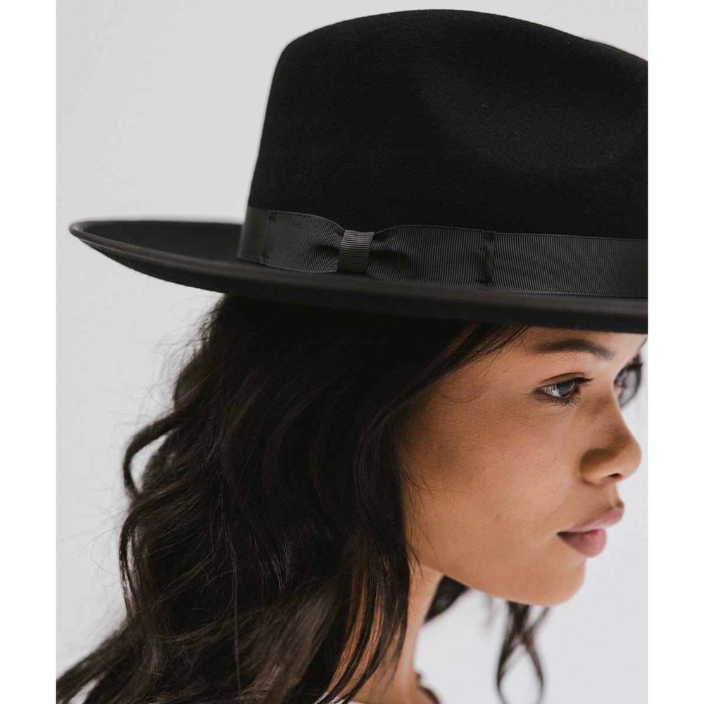 Gigi Pip Black Monroe Rancher Fedora Hat 57cm Australian Wool Felt
